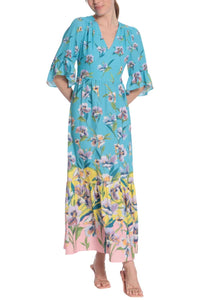 London Times - 3/4 Sleeve Floral Print Maxi Dress