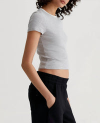 AG Jeans Hutton Crew Neck T-shirt in pencil stripe ex white true black - women's shirt - alternate view