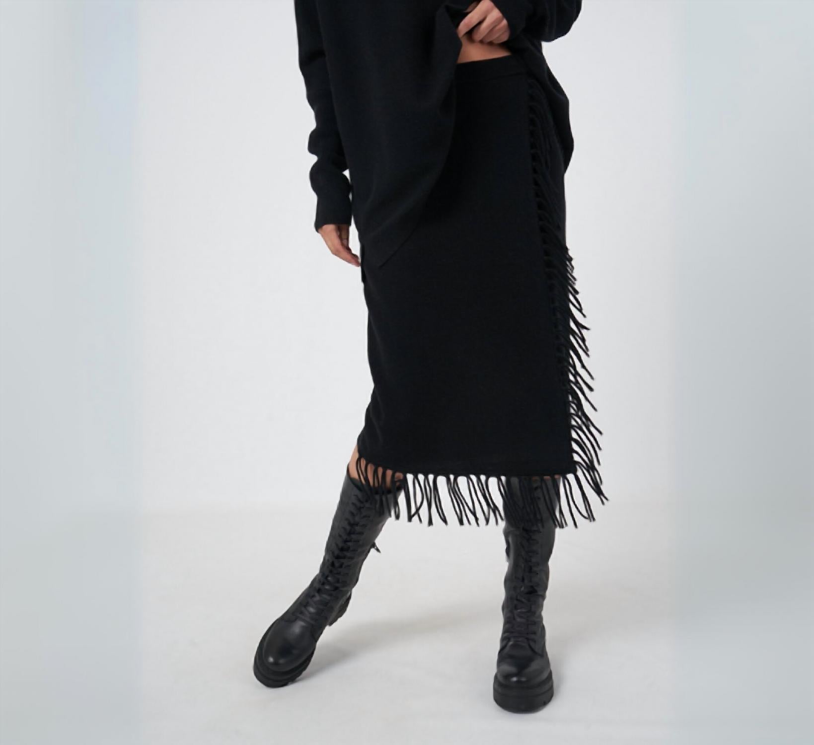 REPEAT cashmere Pull On Wool Cashmere Skirt in black - women's skirt - detail view