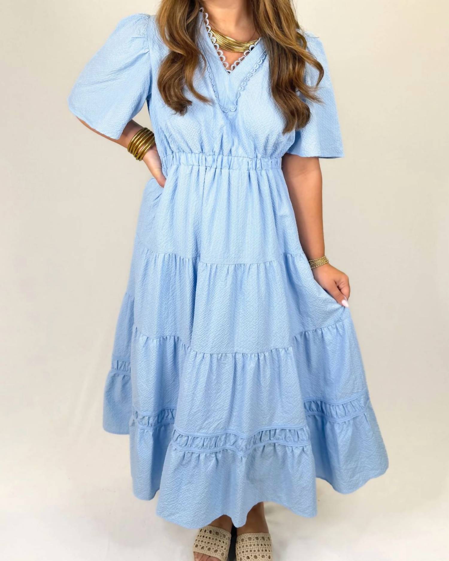 Umgee - Lace Trim Tiered Midi Dress