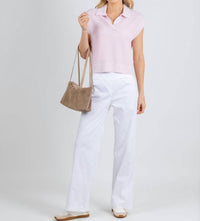 Autumn Cashmere Boxy Mesh Jonny Collar Muscle Tee in powder pink - women's shirt - detail view