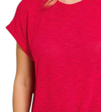 Zenana - Slub Rolled Sleeve Tee