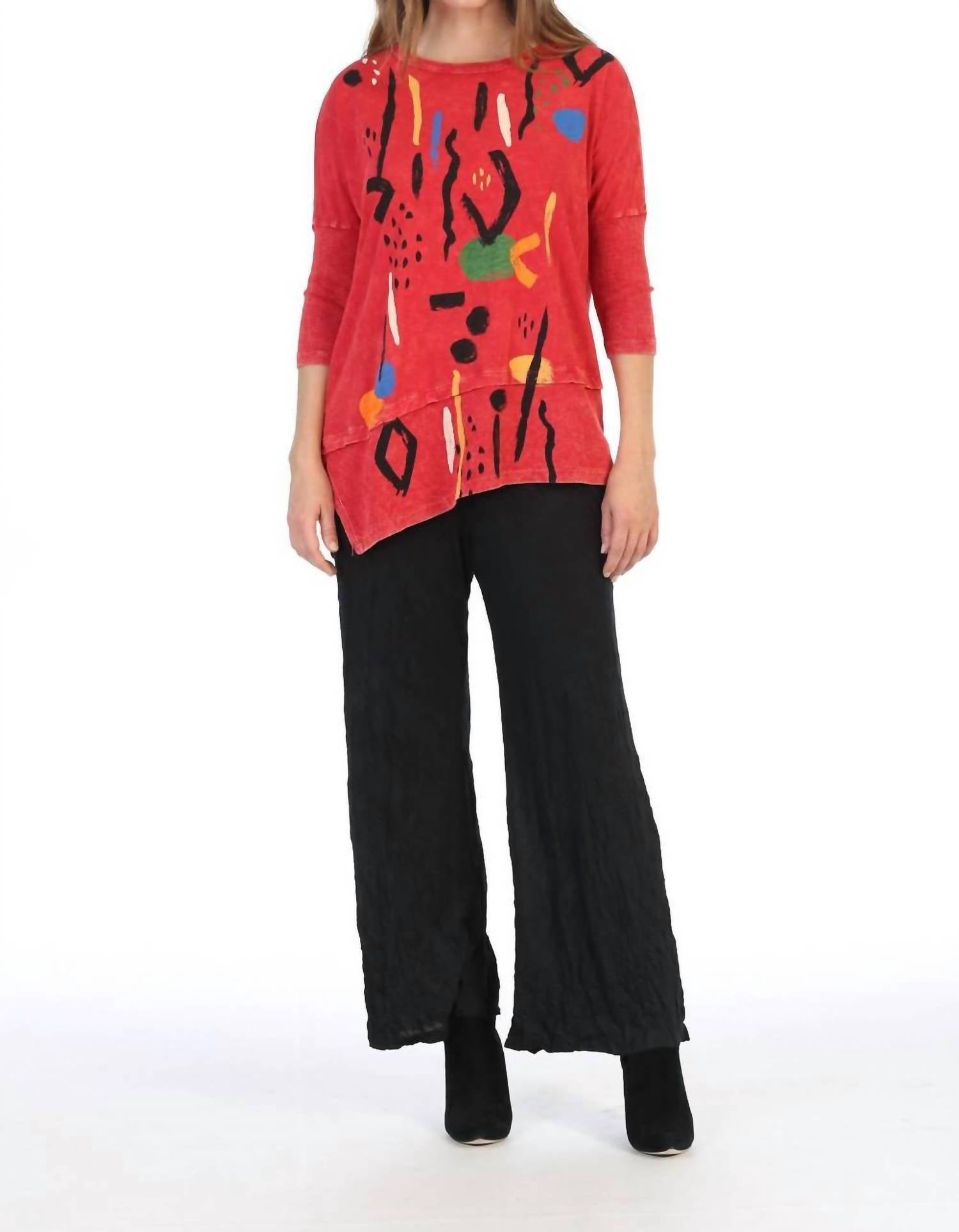 Jess & Jane Surprise Mineral Washed Dolman Sleeve Cotton Top - Plus in scarlet - women's blouse