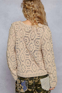 Pol - Round Neck Open Knit Crochet Sweater