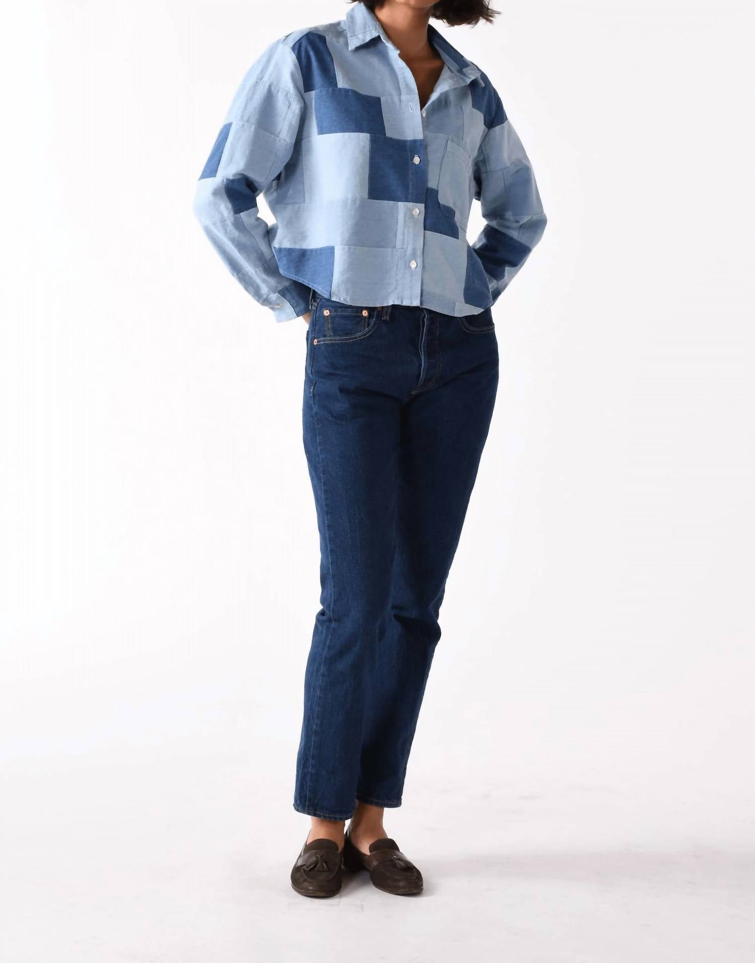 CISSA Belle Patchwork Denim Shirt in indigo - women's shirt - detail view