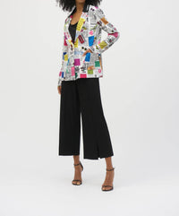Joseph Ribkoff Serita Silky Knit Word Fitted Blazer in multi print - women's jacket - detail view