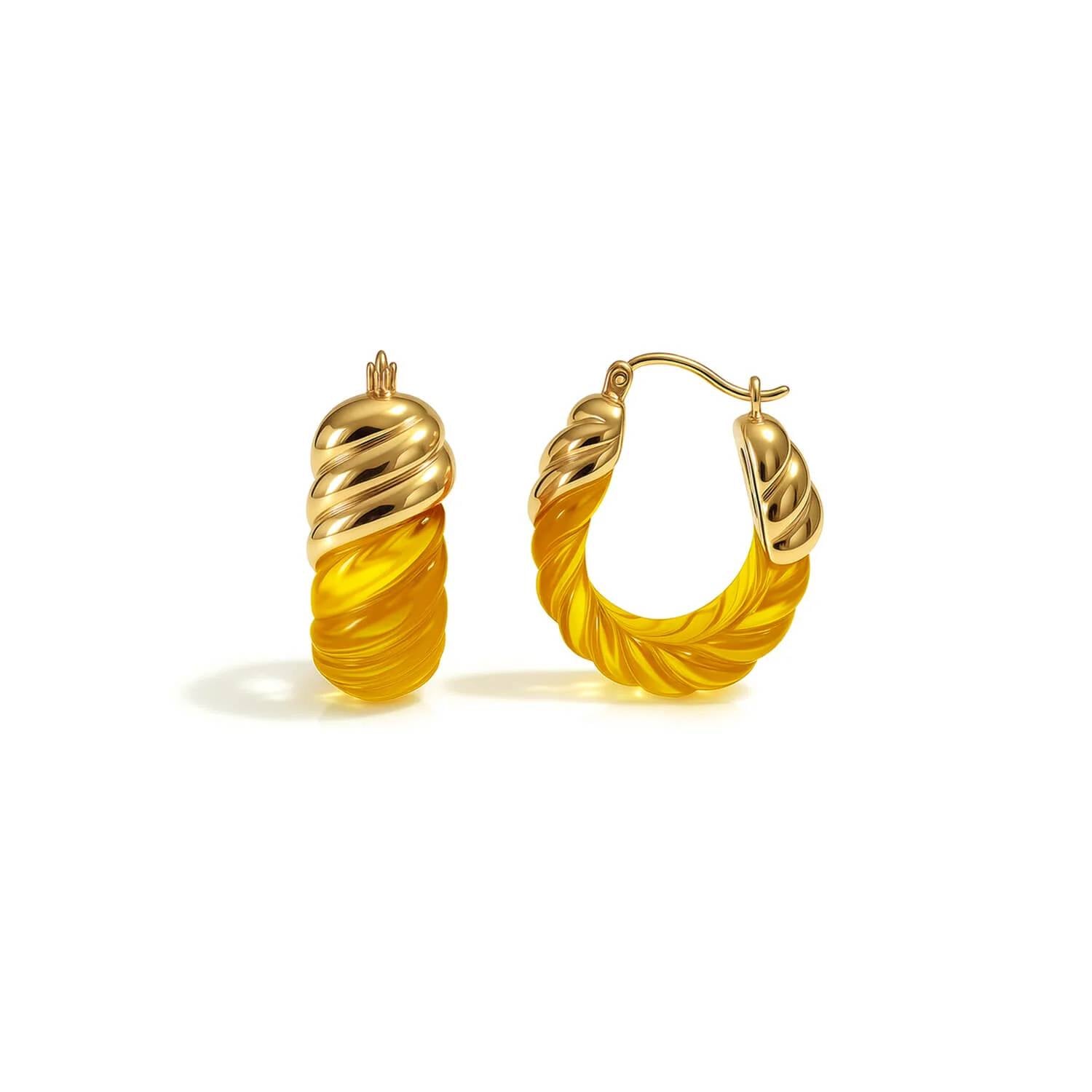 Gold & Honey - Women's Rope Shrimp Lucite Birthstone Hoop Earrings