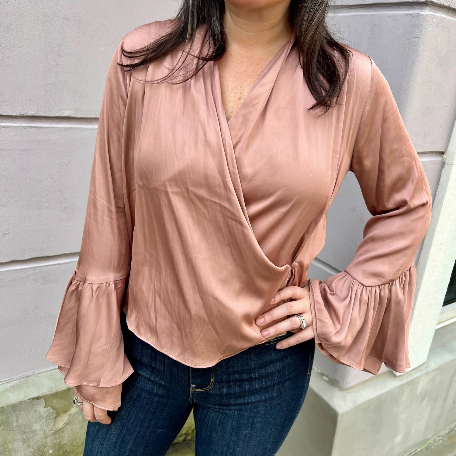 Fate - Crossover V-neck Ruffle Cuff Blouse