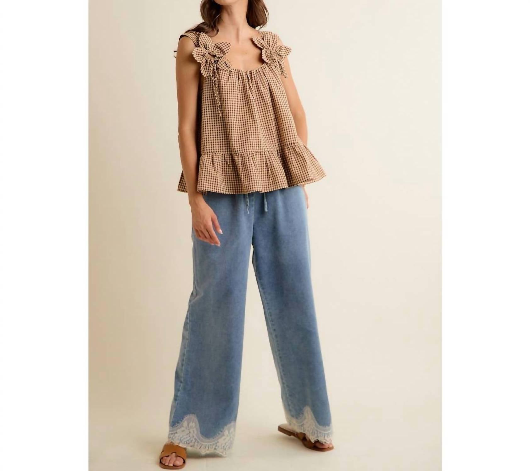 So Me - Gingham Flower Sleeve Top