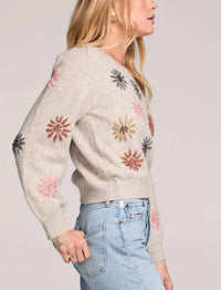 saltwater LUXE Valerie Floral Long Sleeve Sweater in beige - women's sweater - detail view