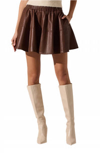 Astr - Chelsey Flared Faux Leather Mini Skirt