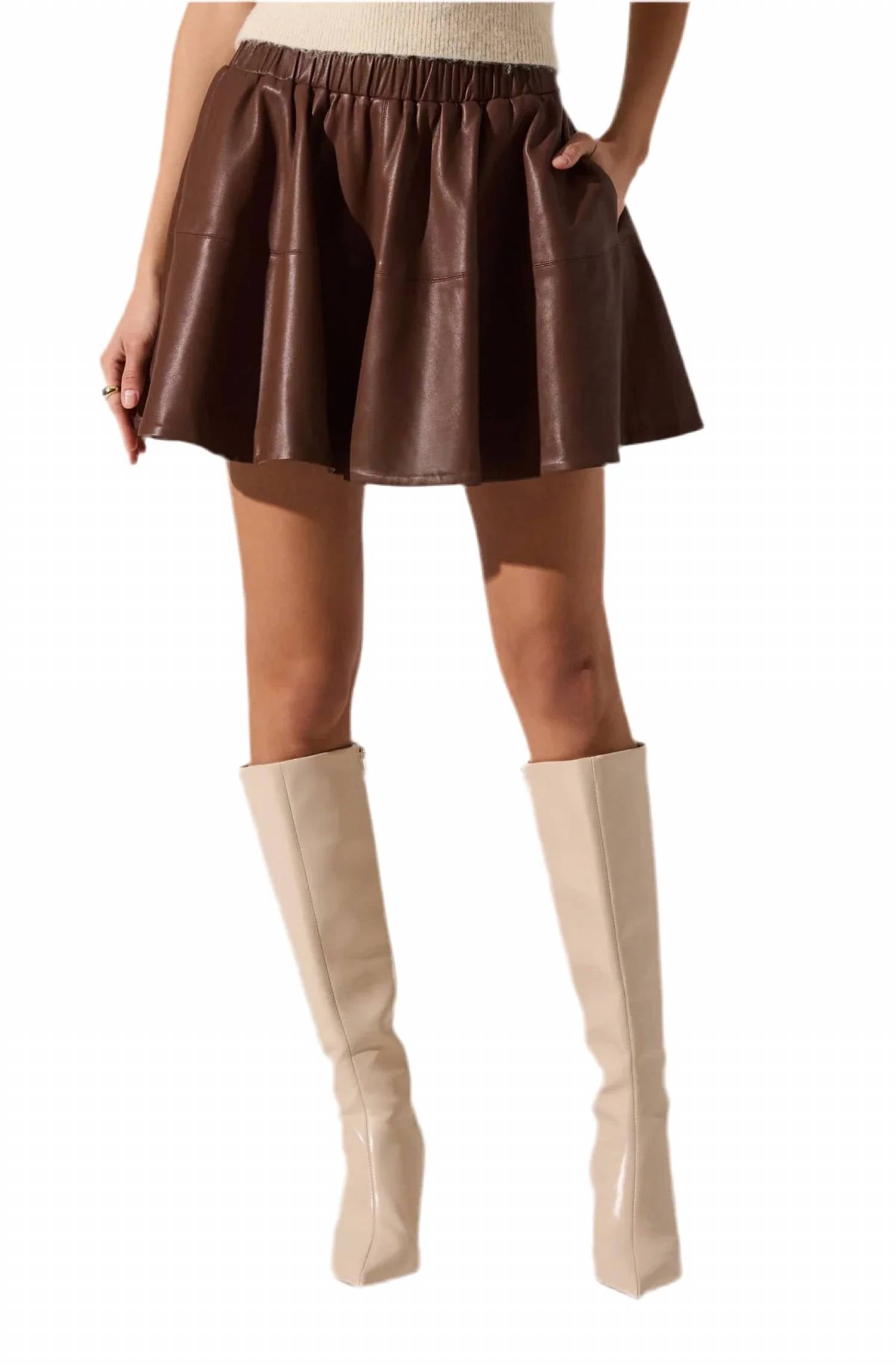 Astr - Chelsey Flared Faux Leather Mini Skirt