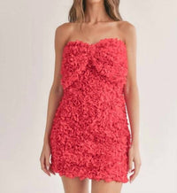 Klesis - Floral Applique Mini Dress With Front Large Bow