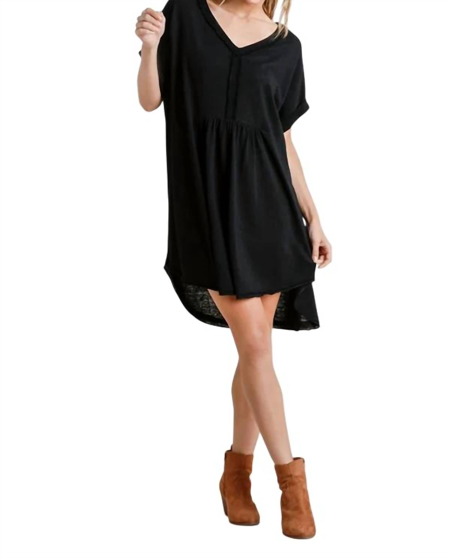 Umgee - Folded Sleeve Frayed Edge Dress - PLUS