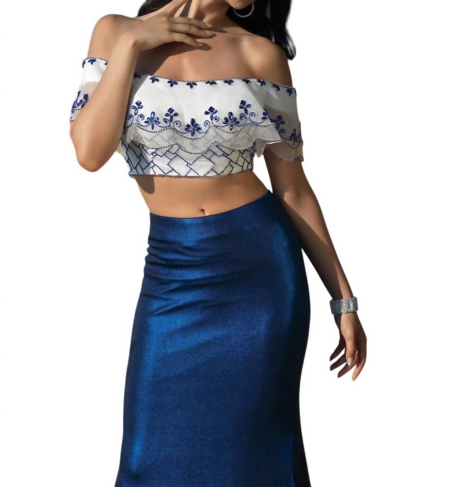 Blush Prom - Hand Beaded Metallic Jersey Two Piece Gown