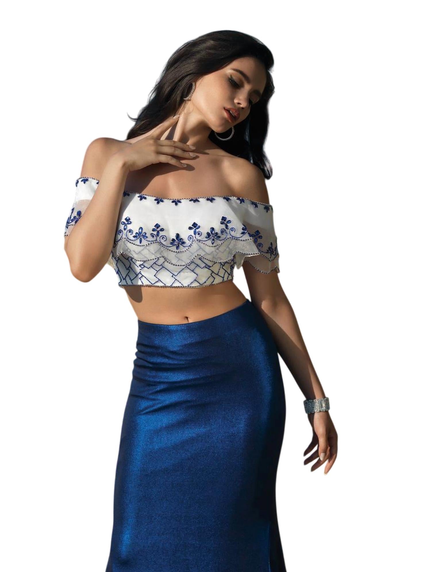Blush Prom - Hand Beaded Metallic Jersey Two Piece Gown