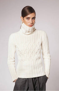 Fisherman Out of Ireland Women's Cabled Polo Neck Sweater in ecru - women's sweater - alternate view