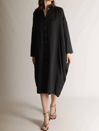 P.Cill - Satin Oversized Button Up Shirt Midi Dress