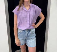 Vine & Love Henley Neckline Button Down Top in lavender - women's blouse