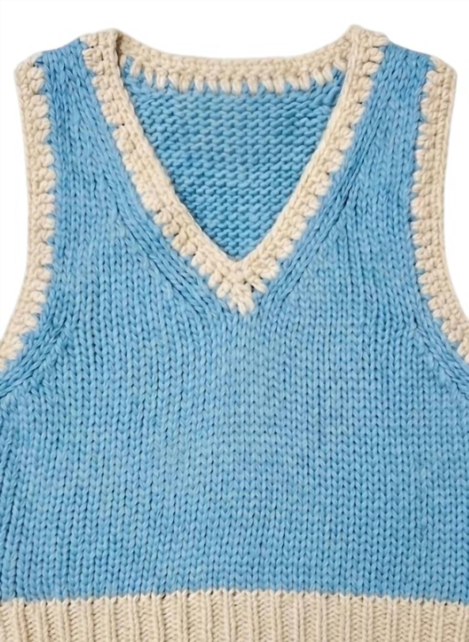 ee:some Women's Lined V-neck Sweater in blue oat - women's sweater - detail view