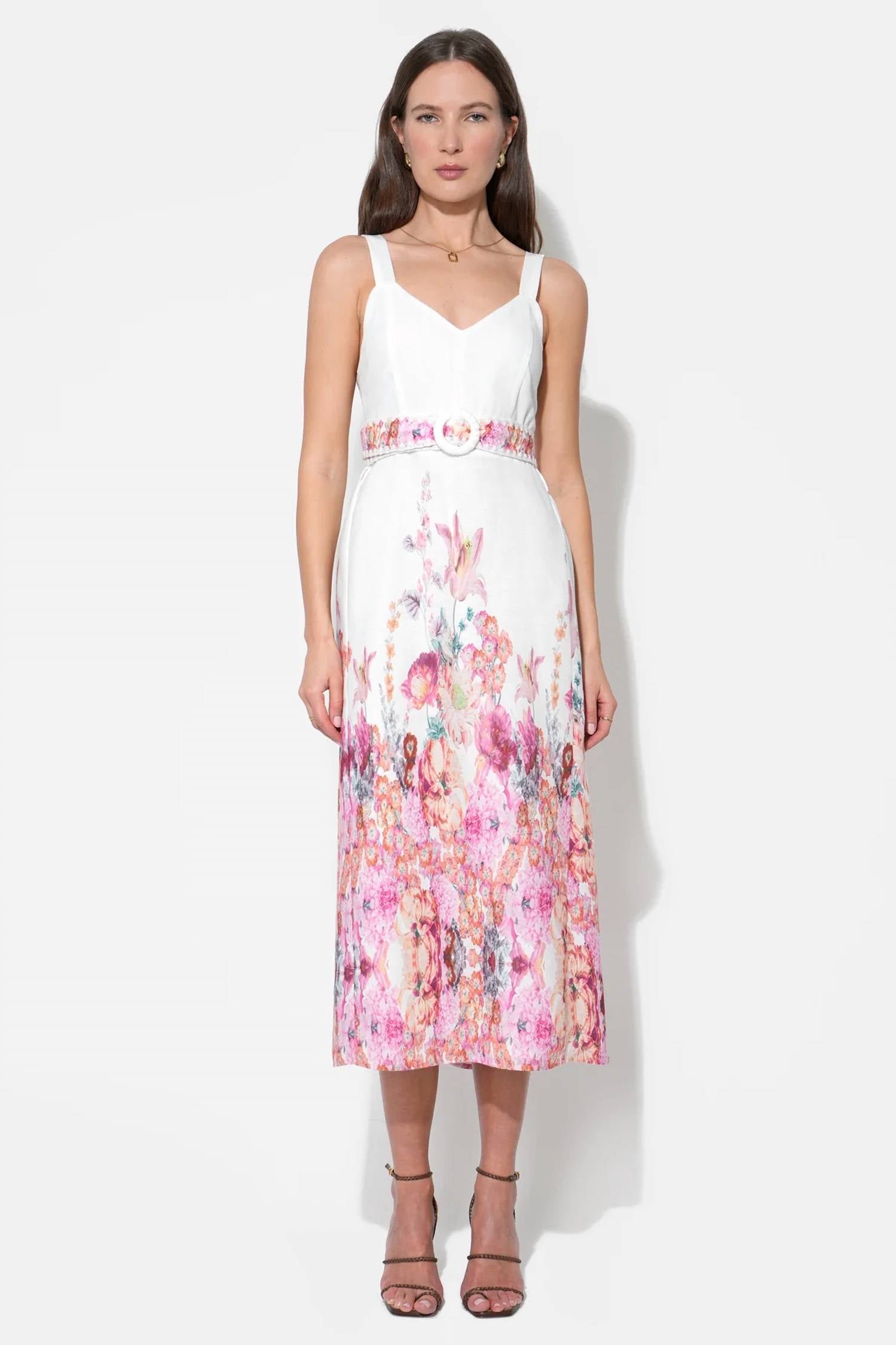Adelyn Rae - REMI V-NECK FLORAL PLACEMENT MIDI DRESS
