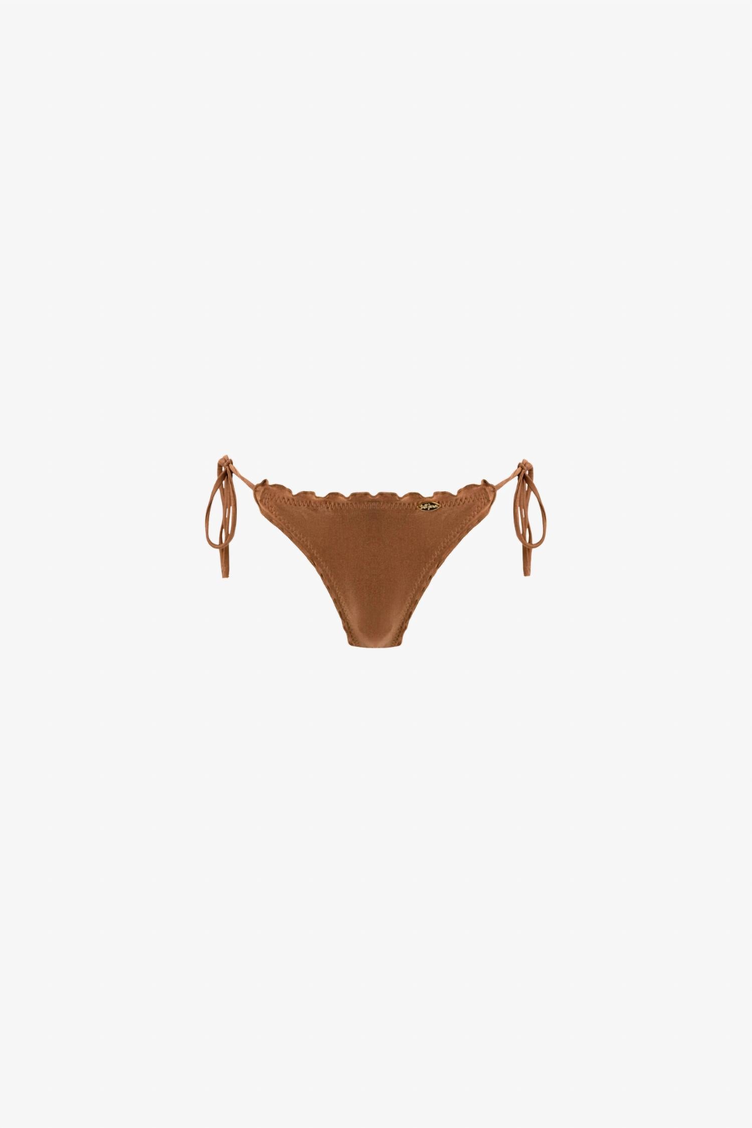 Luli Fama Cosita Buena Wavey Brazilian Ruched Tie Side Bikini Bottom in brown - women's swimwear - alternate view