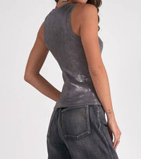 Elan - Metallic Round Neck Tank Top