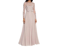 Xscape - Mason Beaded Long Sleeve Chiffon Gown -plus