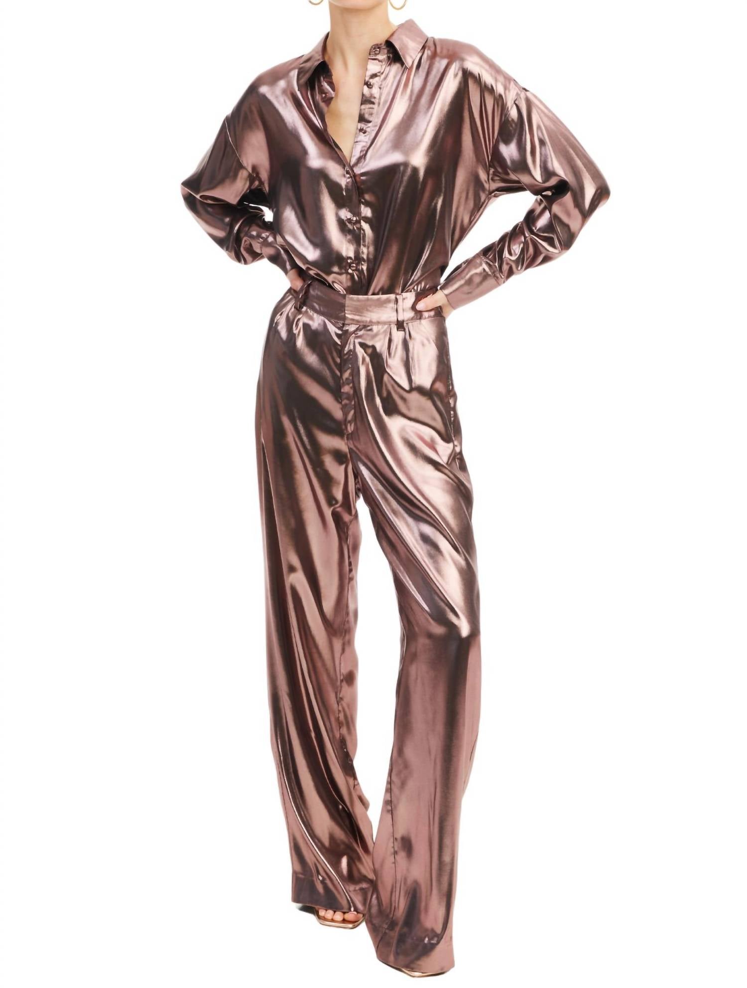 ALLISON NEW YORK Joan Lame Pants in rose gold - women's pants