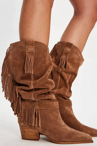 Free People Faith Fringe Western Boots in fadded saddle suade - women's shoe