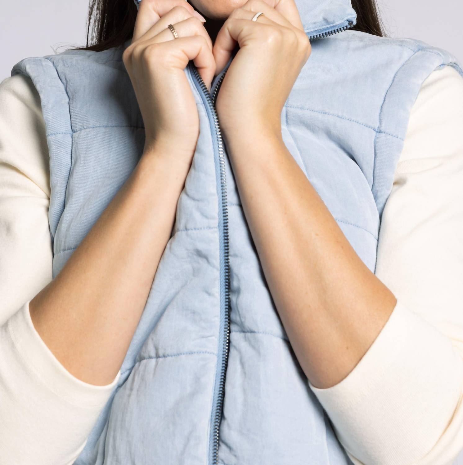 Thread & Supply Brina Quilted Denim Zip-up Vest in chambray blue - women's jacket - view 4