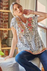 Andree By Unit - Floral Embroidered Printed Top