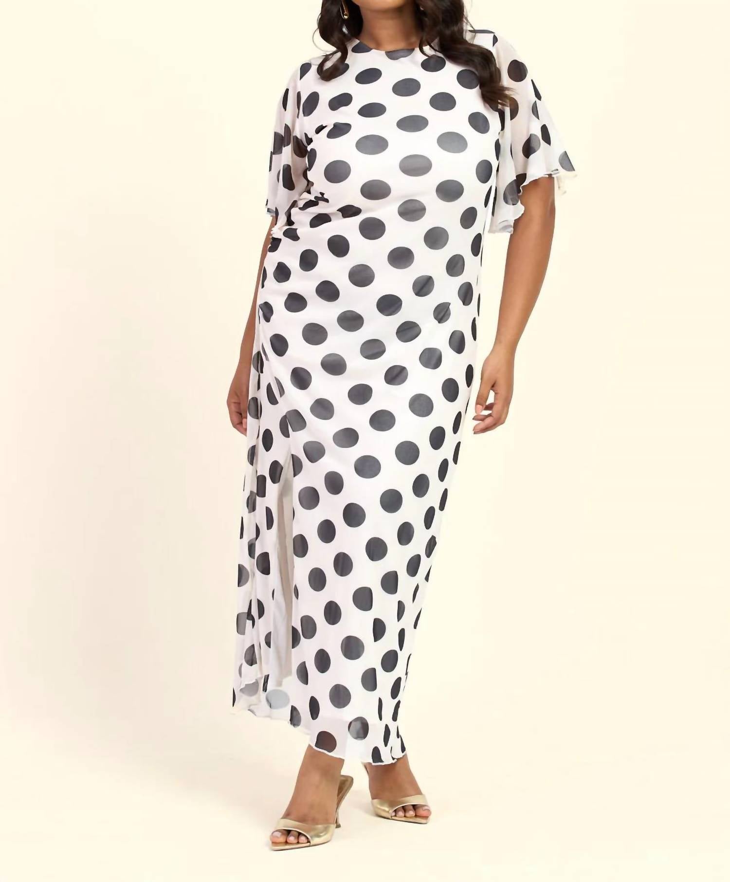 Fashion Szn Curve - Large Polka Dot Ruched Side Maxi Dress - Plus