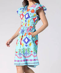 maude vivante Arianna V-neck Dress in aqua ikat - women's dress - alternate view
