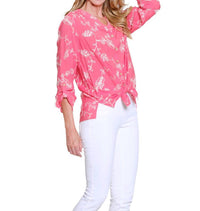 Multiples Petals Tie-front Blouse in coral pink - women's blouse - detail view