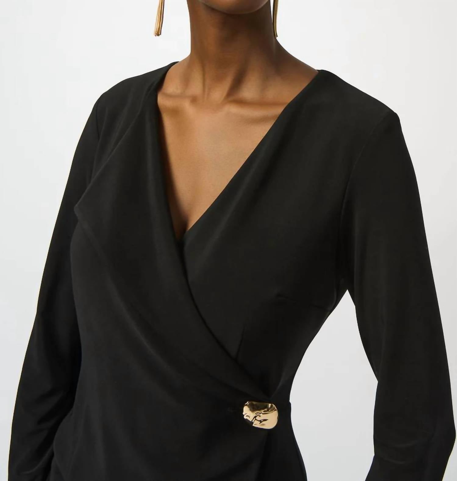 Joseph Ribkoff - Faux Wrap Long Sleeves Wide Leg Jumpsuit