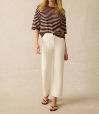 Faherty Women's Miramar Sweater Top in cocoa sand stripe - women's t-shirt