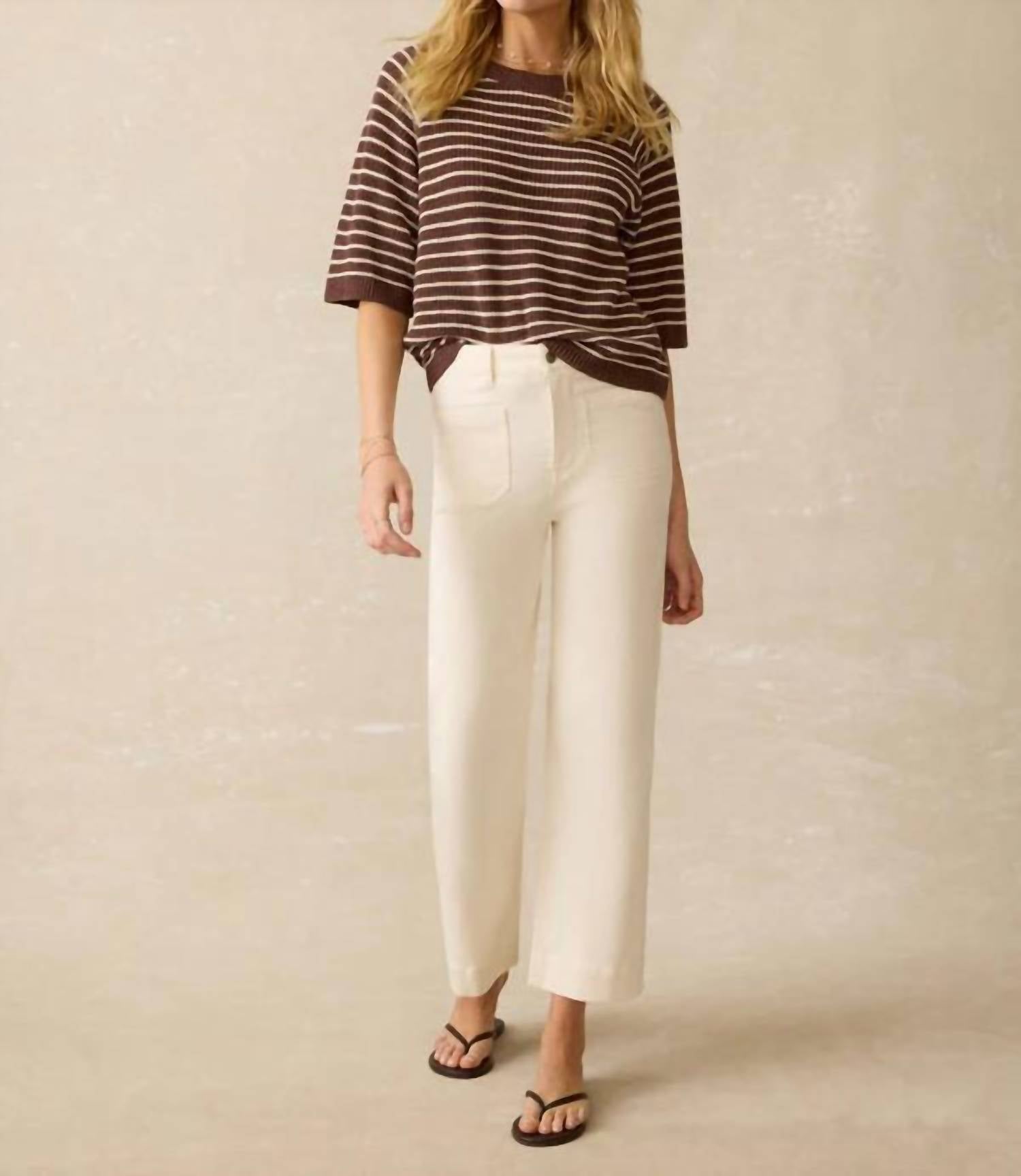 Faherty Women's Miramar Sweater Top in cocoa sand stripe - women's t-shirt