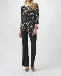 Joseph Ribkoff Abstract Print 3/4 Sleeves Asymmetrical Top in black multi 1 - women's blouse
