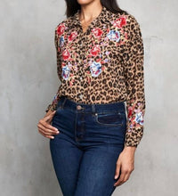 PAPARAZZI Georgette Embroidered Print Shirt in cheetah - women's shirt - detail view