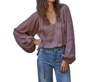 By Together Sue Satin Top in chocolate rose - women's blouse