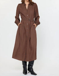 current air Button-down Shirts Dress With Self Tie in brown - women's dress