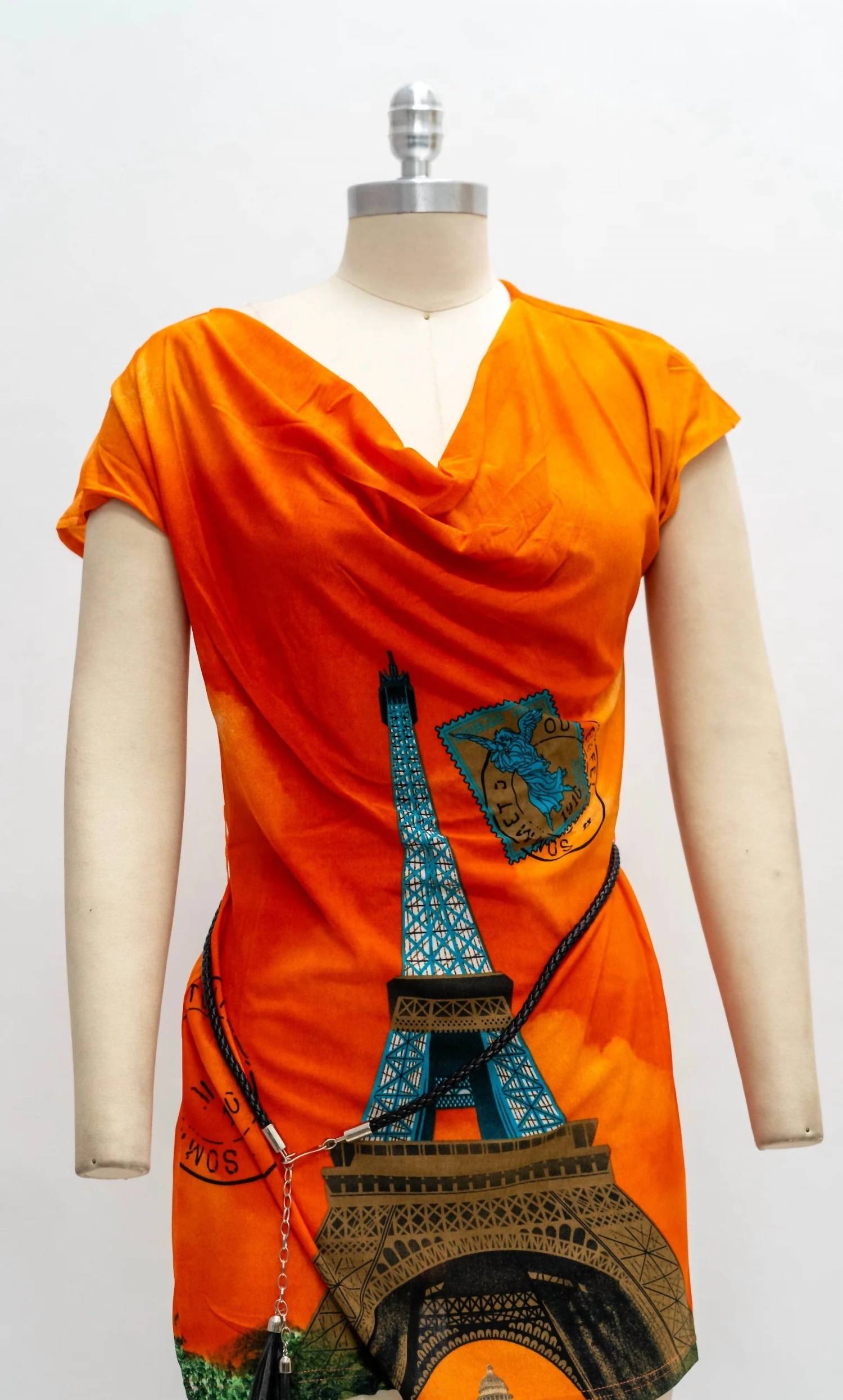 Paris Paris - Women's Belted Cowl Neck Tunic Top