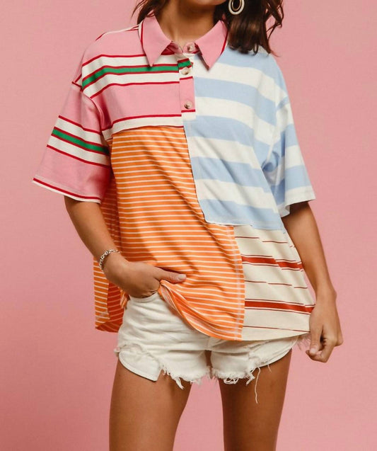 Bibi - Striped Color Block Pullover Shirt