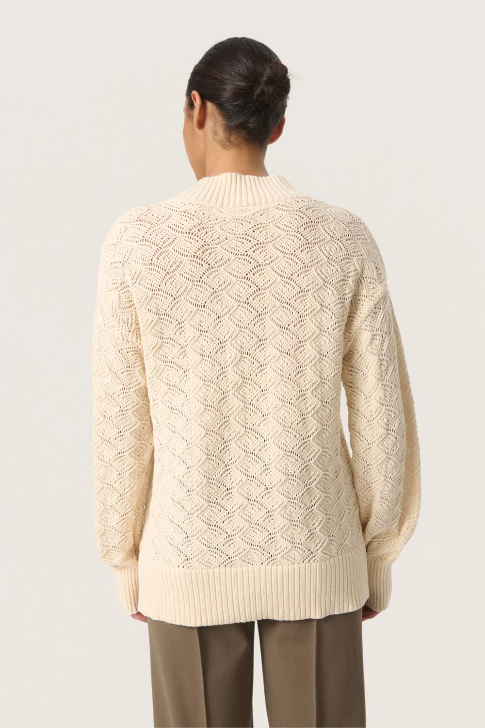 Soaked In Luxury - Musling V-neck Pointelle Knit Pullover Sweater
