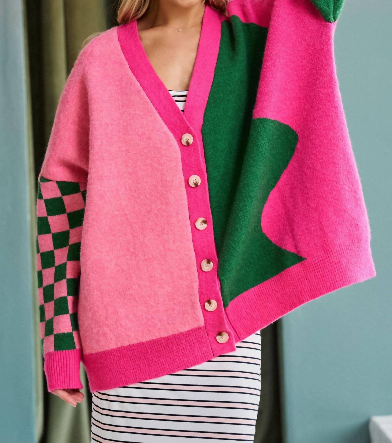Jade By Jane - Color Block Mix Pattern Cardigan