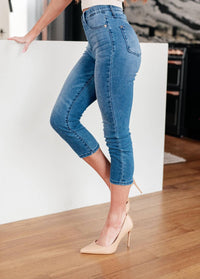 Judy Blue Cool Denim Pull On Non Distressed Capri Jeans in blue - women's pants - alternate view