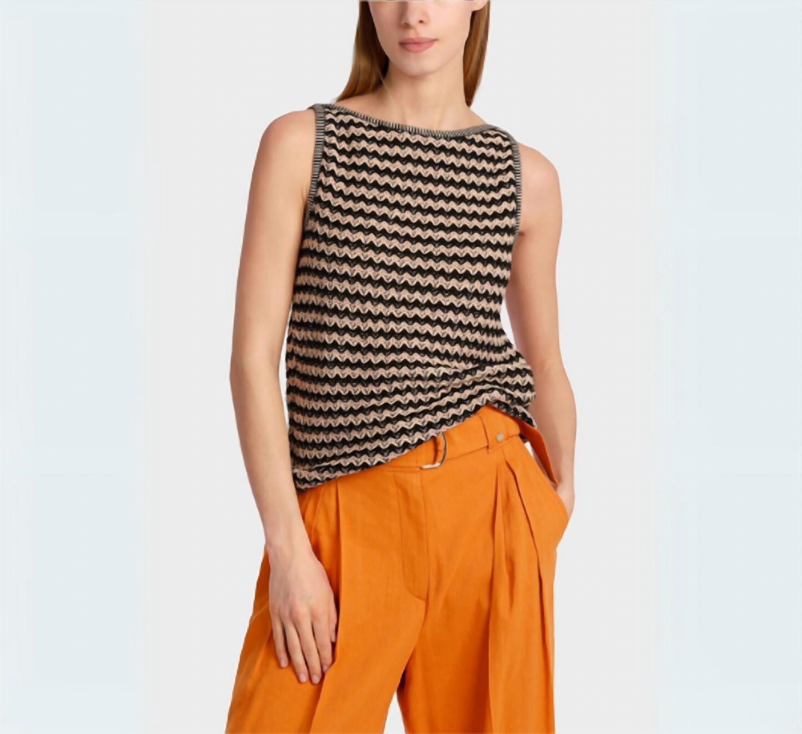 Marc Cain Rethink Together Sleeveless Knitted Top in black tan - women's sweater