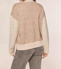 Tea N Rose Soft Touch Color Mix Sweater in taupe ivory - women's sweater - alternate view