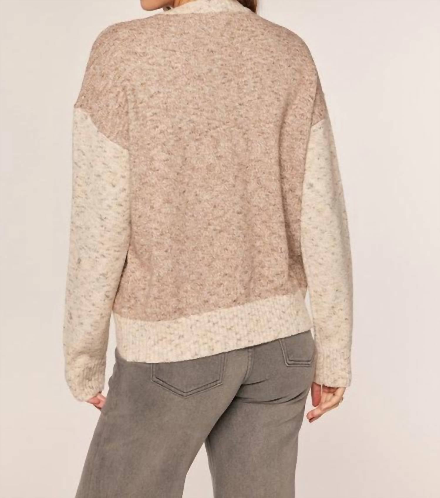 Tea N Rose Soft Touch Color Mix Sweater in taupe ivory - women's sweater - alternate view